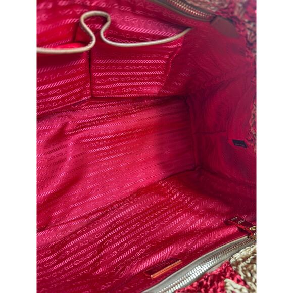 Prada 2012 Red & Brown Crochet Raffia Medium Canapa Tote Bag - Picture 8 of 9